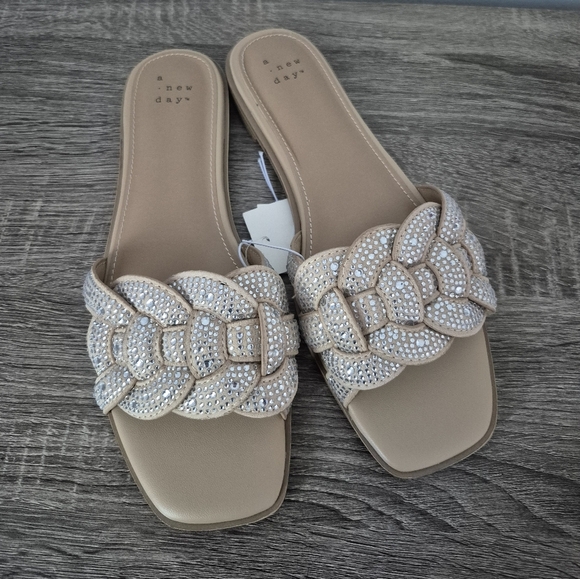 A New Day Maggie Bedazzled Rhinestone Flat Sandals - Picture 1 of 2